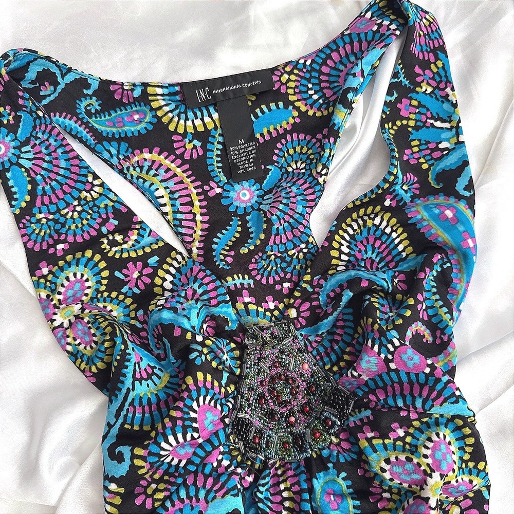 INC International Concepts Womens Paisley Racerback Beaded Medallion Tank Top M